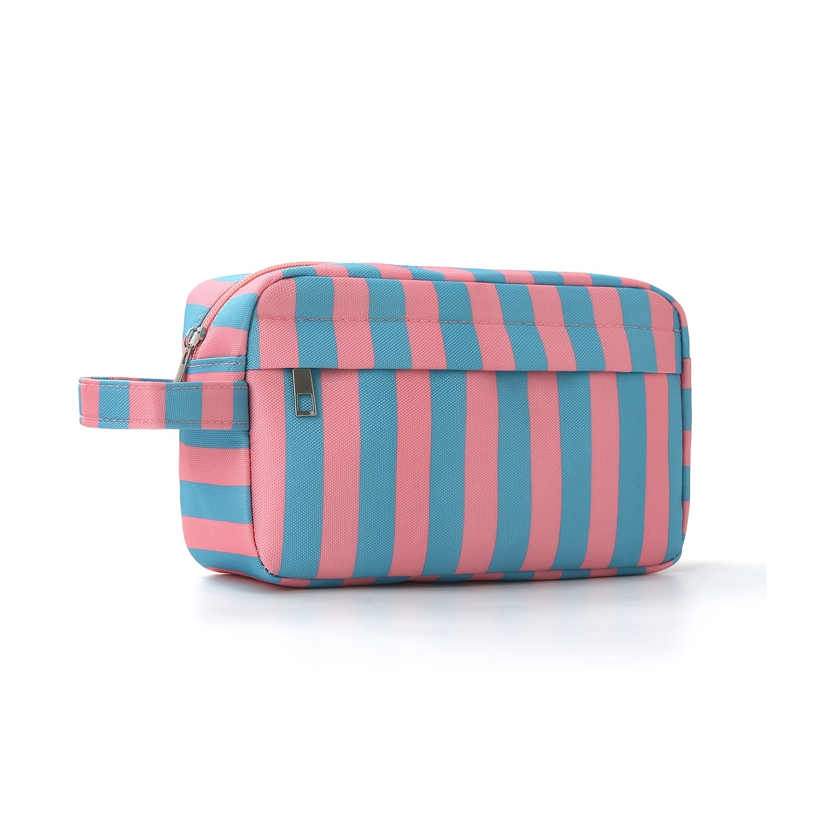 TEMU Una bolsa de almacenamiento con cremallera a rayas, fácil y elegante, ideal para organizar cosméticos y artículos de tocador, práctica para