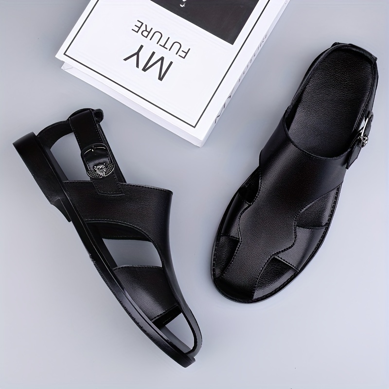 mens solid color close toe sandals comfy non slip split upper rubber shoes mens summer footwear Product details 2
