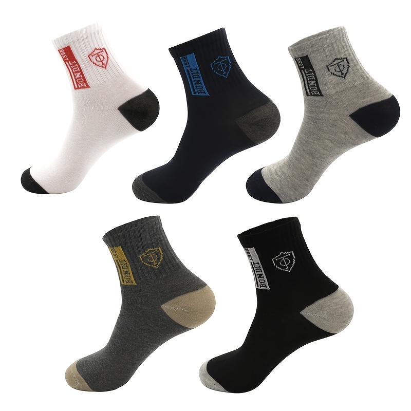 15 Pairs Men's Sports Socks - Breathable Thick Warm All-Season Athletic Socks with Colorful Letter Design, Comfortable for Running, Gym, Casual Wear