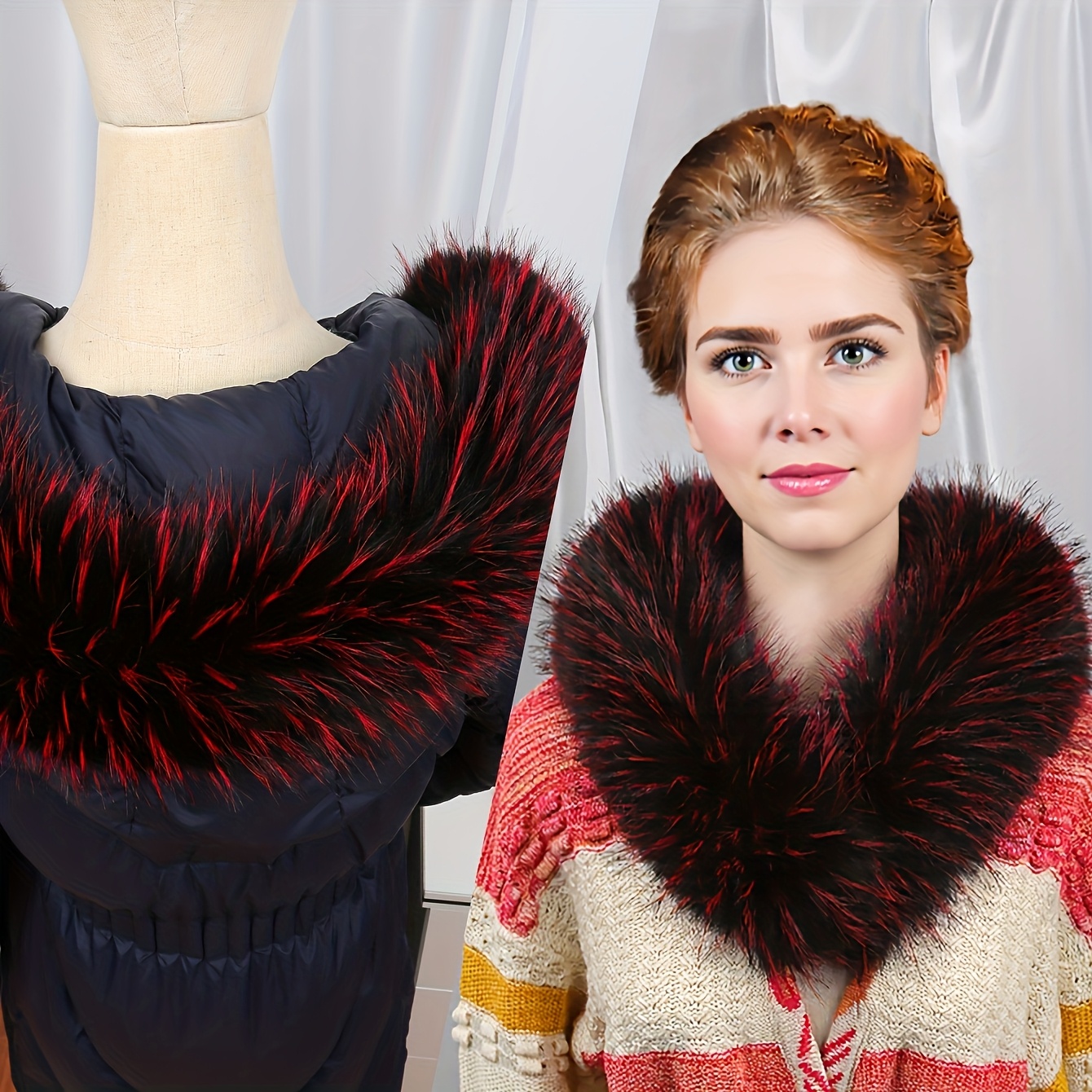 TEMU 1pc New Autumn/winter Women's Faux Fur Colorful Scarf, Jacquard Tie-dye Heart-shaped Neck Warmer With Detachable Hood For Down Jackets,