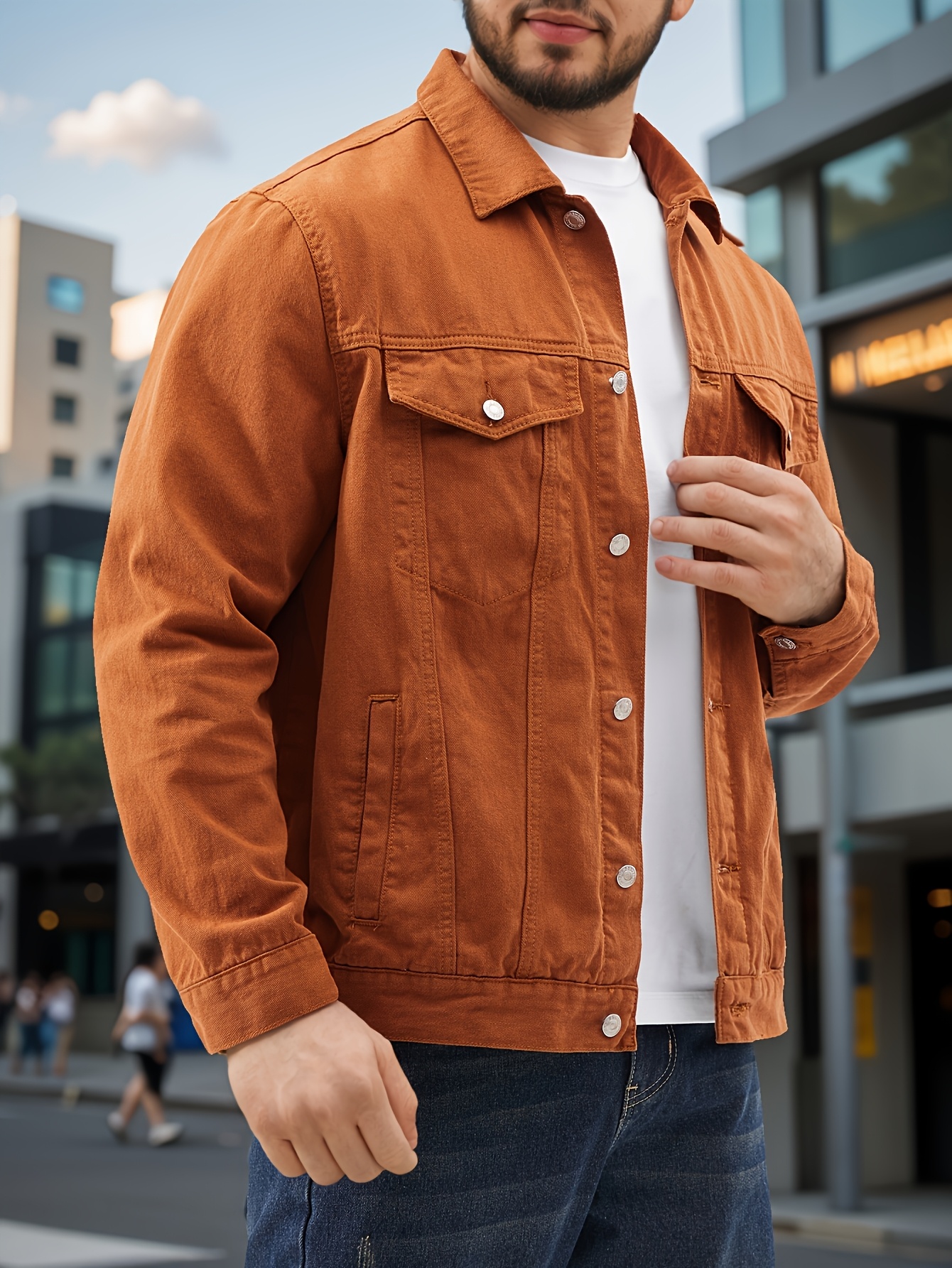 men's plus size casual denim jacket solid color non stretch Temu