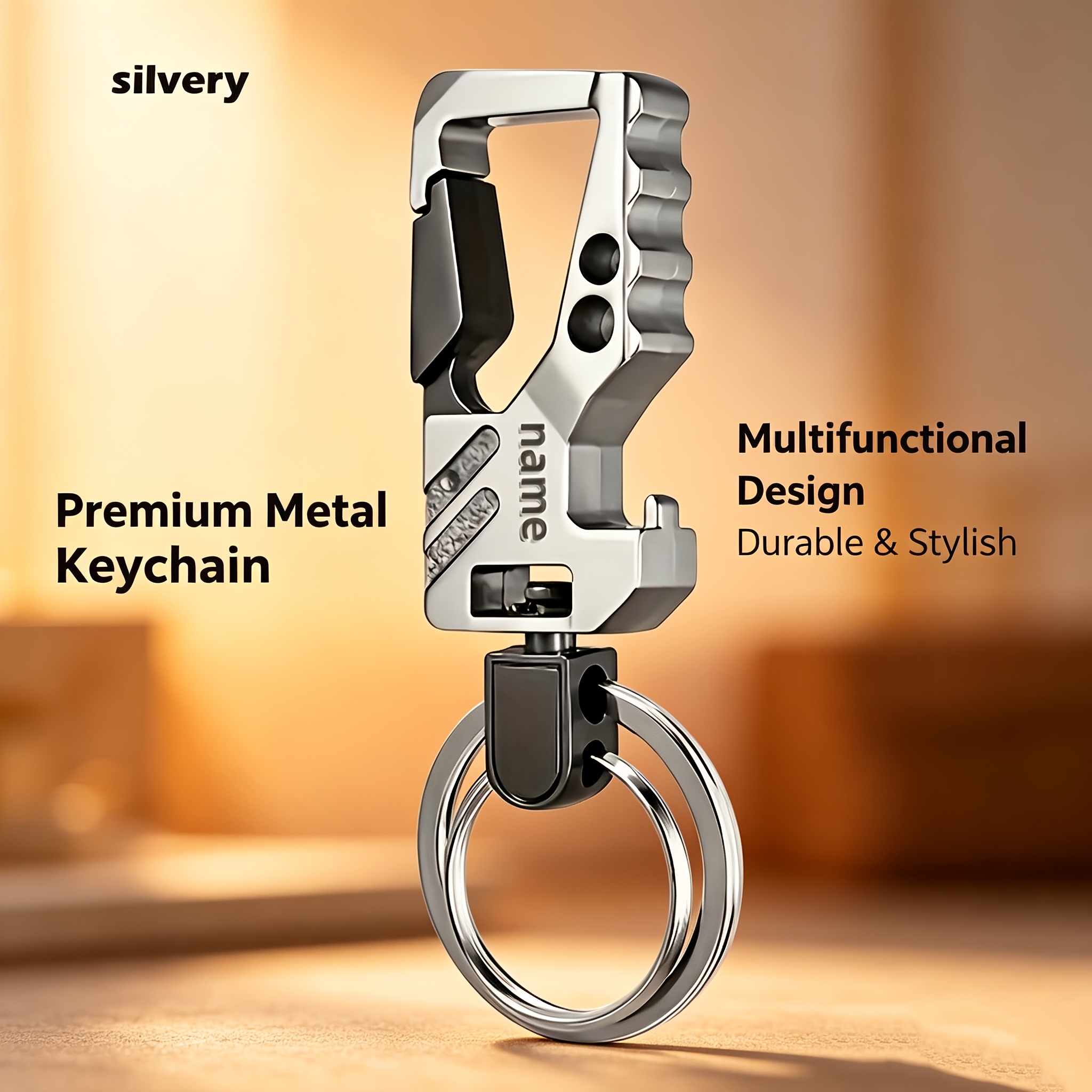 TEMU Custom Name Stainless Steel Anti-lost Keychain, Men's Belt-hanging Car Keychain With Bottle Opener, Men's High-end Gift For Father's Day