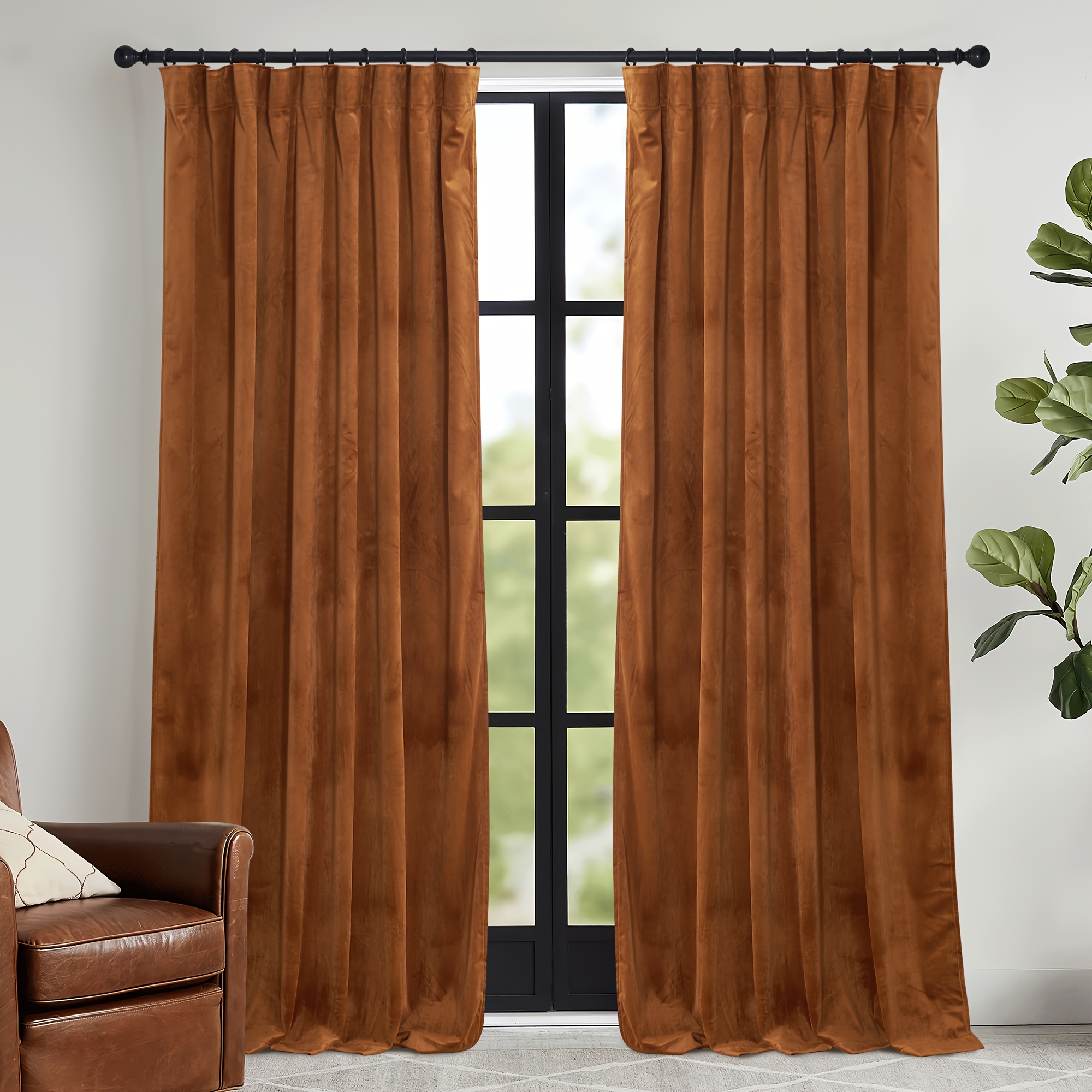 2 panels beige velvet room darkening curtains thermally