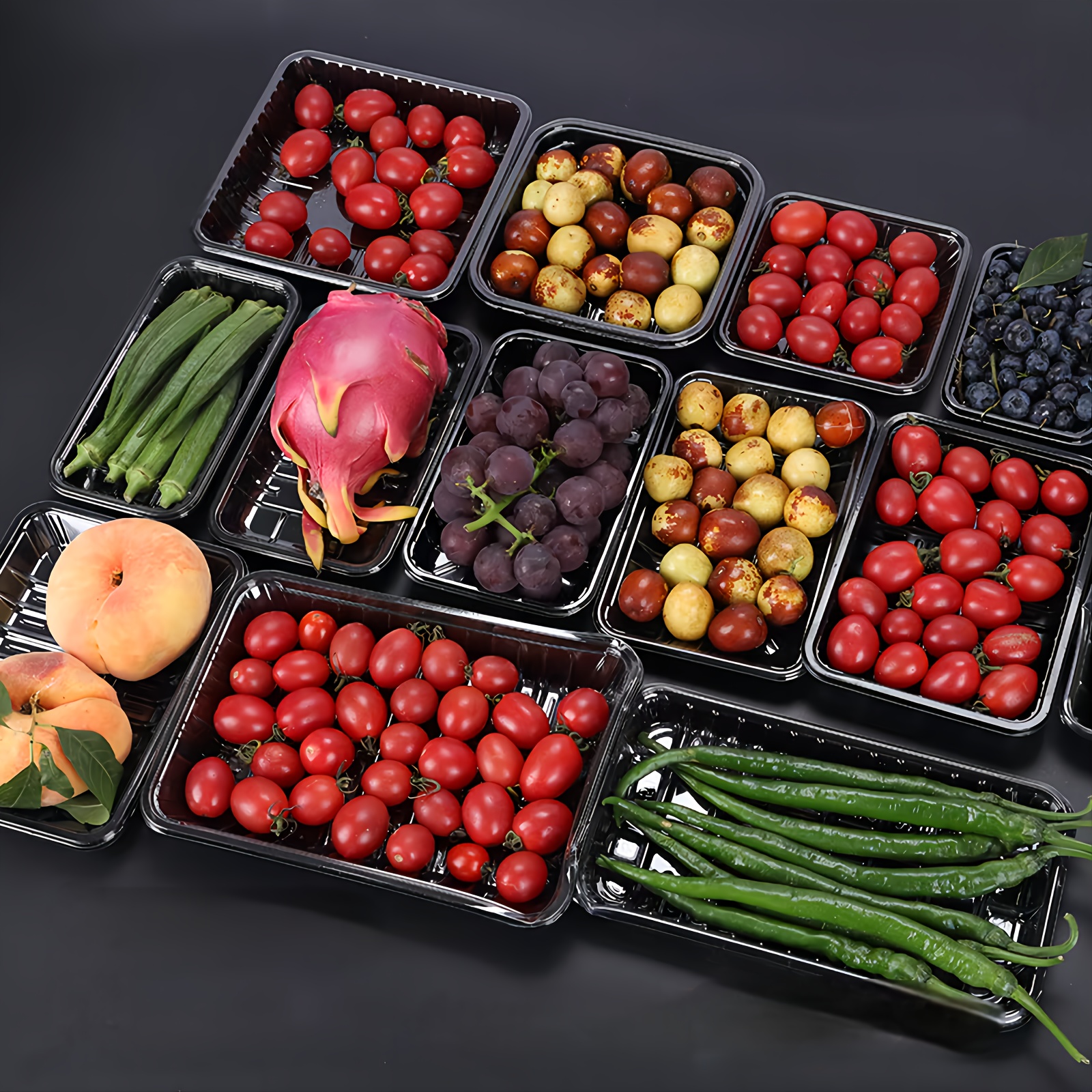 50pack Black Disposable Pet Food Trays, Recyclable Foodgrade Trays For Vegetables, Fruits