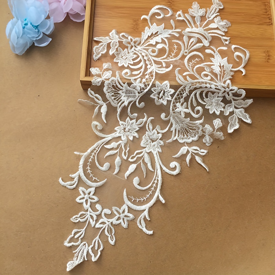 

Elegant White & Metallic Mesh Embroidered Decoration For Wedding Attire, 16.54x10.63 Inches