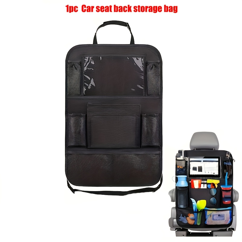 TEMU 1pc Car Seat Back Organizer Bag, With Mesh Pockets, Black, Polyester Storage Bag, For Vehicle Seat Back