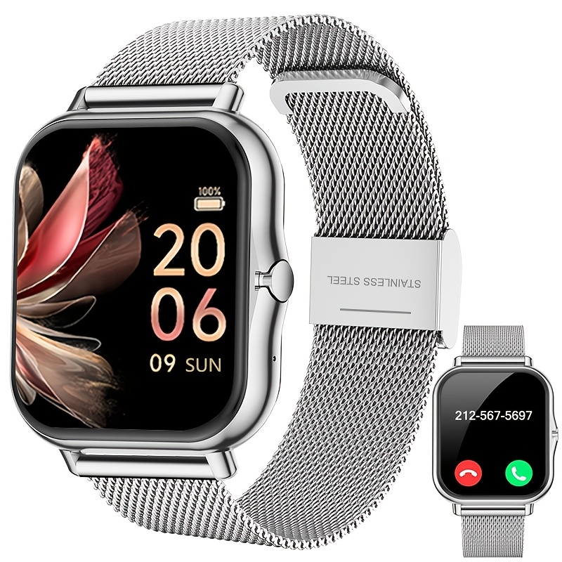 Smartwatch with Stainless Steel Mesh Band, Multiple Sports Modes, Compatible with iPhone and Android Systems, Best Gift Choice