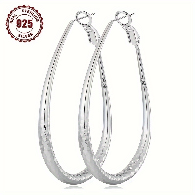 

925 Sterling Silver Hoop Earrings Sparkling Zircon Large Cut Hoop Earrings Oval Hoops Women's Earrings Lightweight, Extra Large Hoops Versatile, Hypoallergenic Jewelry Simple Earring Accessories