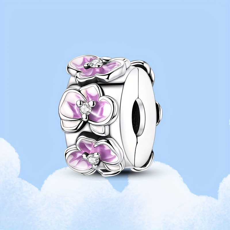 925 Silver Plated Orchid Fixed Clip Beaded For Making Bracelet Necklace , Female Elegant Vacation Party Birthday Gift Accessory