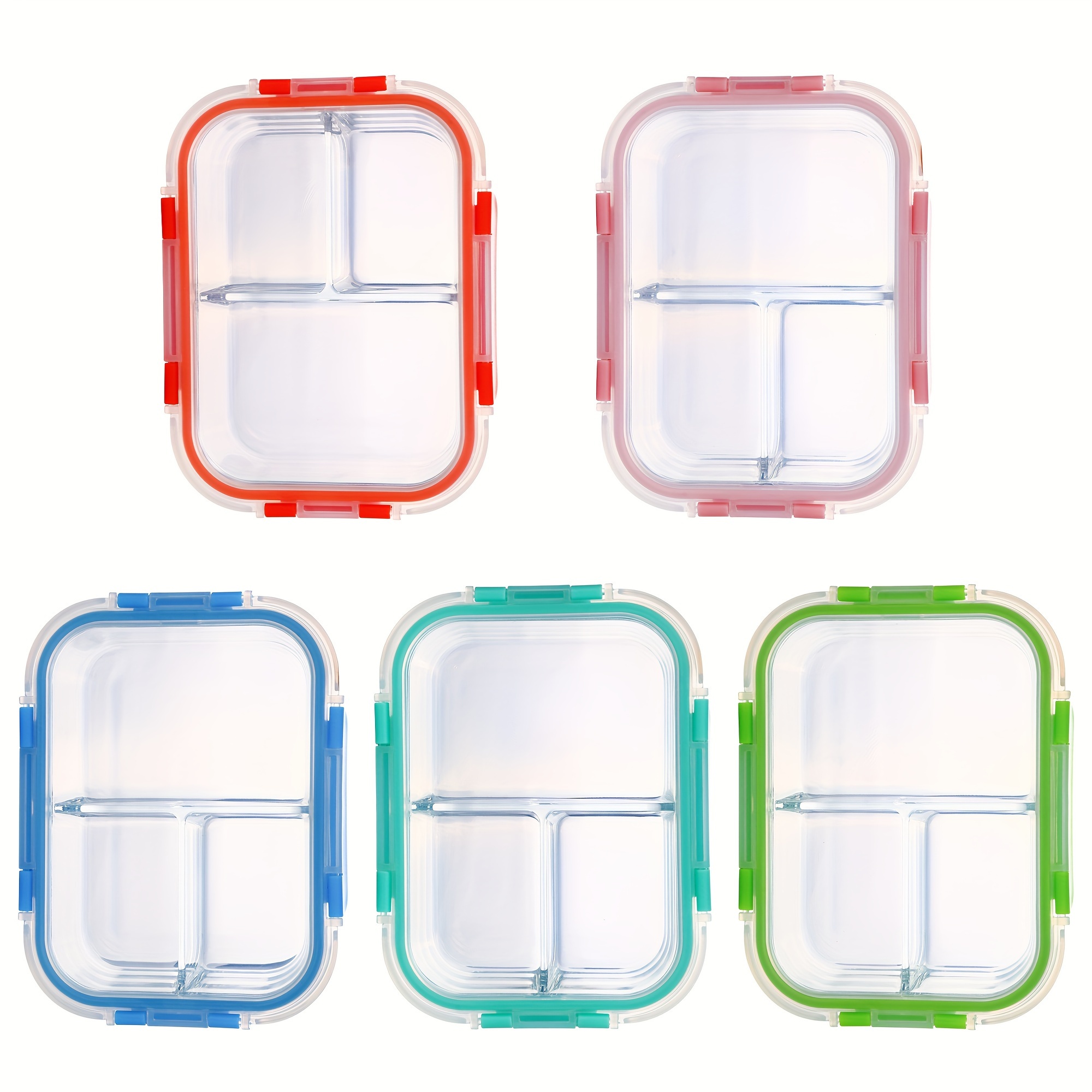 

5pack Glass Meal Prep Containers 3/2 Compartment Set 34oz, Glass Bento Boxes For Adults, Divided Glass Lunch Containers With Lids