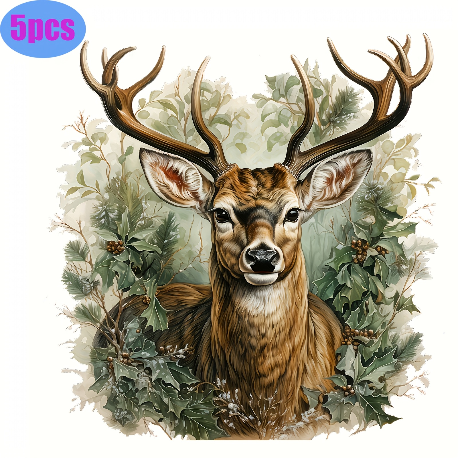 TEMU 5pcs Vintage Deer Iron-on Heat Transfer Vinyl For T-shirts, , T-shirt Masks, Jeans, Backpacks, Hats, Pillows - Press Decals For Style, Washable
