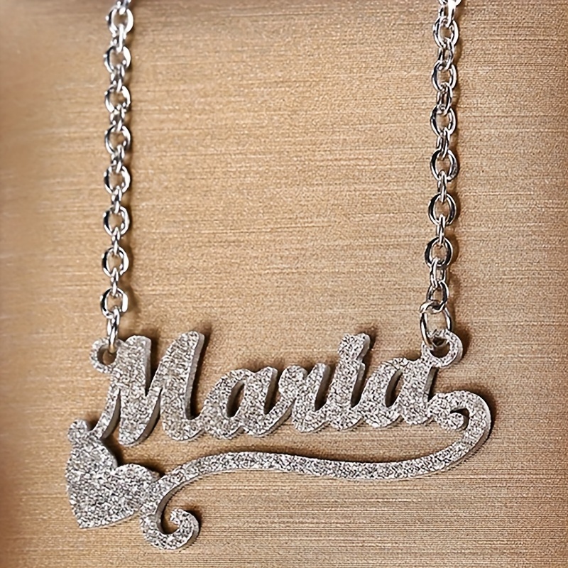 Custom Bling Name Necklace 316L Stainless Steel Heart Nameplate Pendant