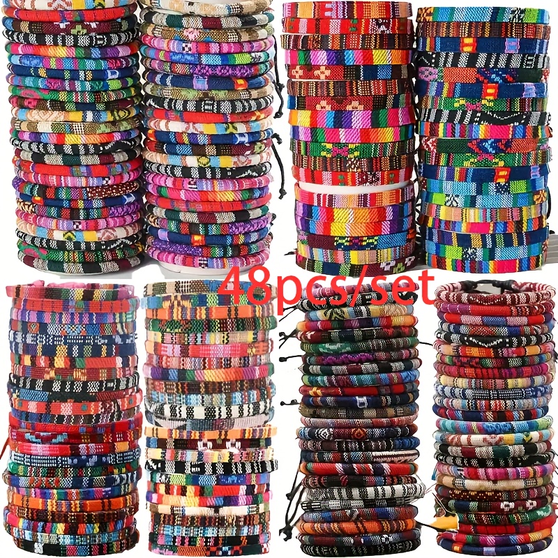 TEMU 48pcs Bohemian Striped Elastic Wristbands Suitable For - Discount & Stretchable Bracelets, Birthstone Gift For Christmas, Graduation, Parties, For Teenager