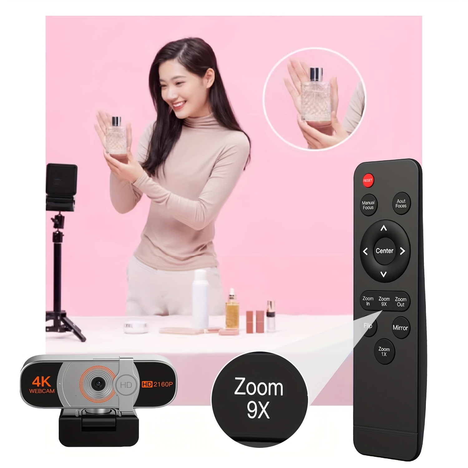 4k webcam auto zoom remote control privacy cover Temu