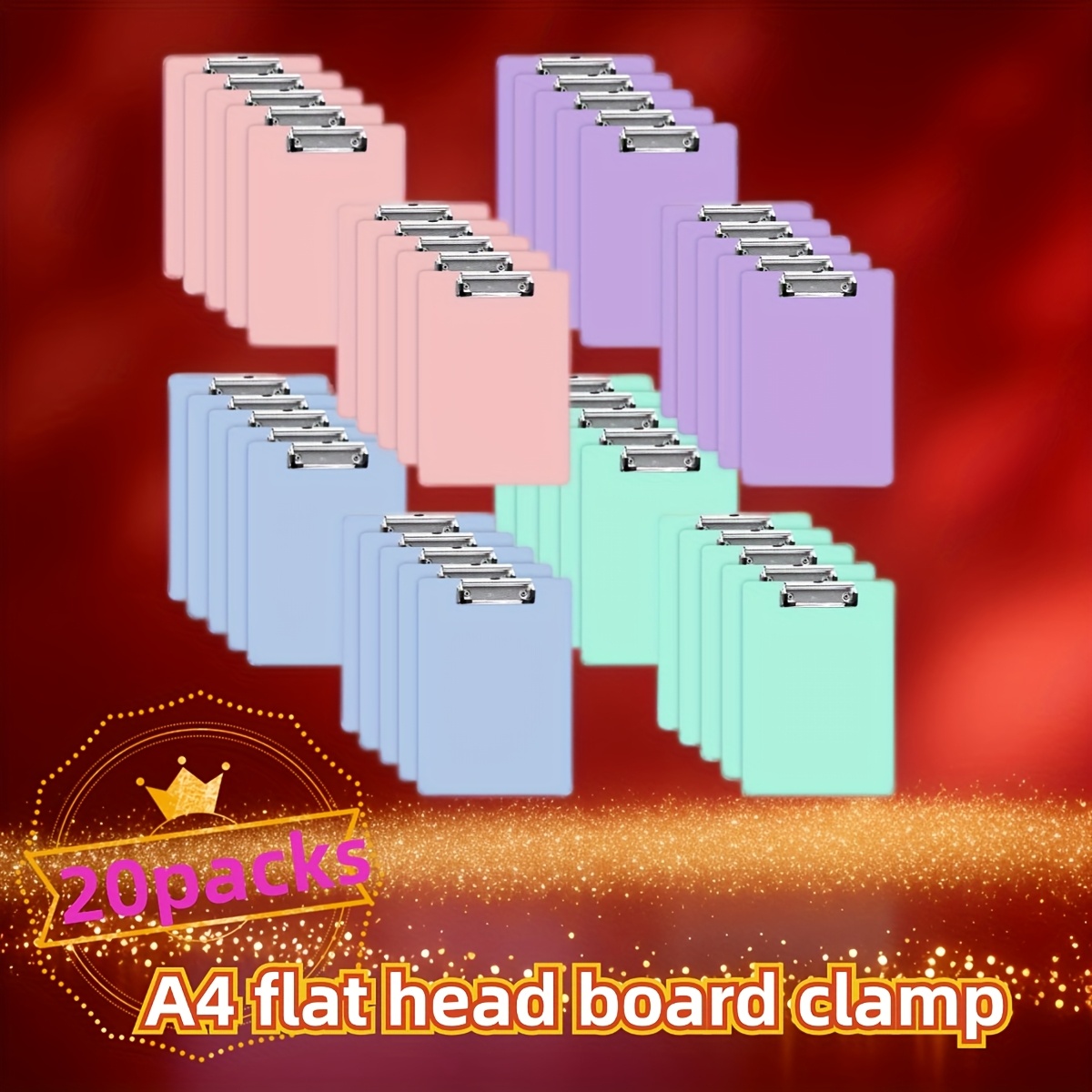 20packs Colorful A4 Folder Writing Pad Board Clip Meeting Record Board Clip Sketch Drawing Board Clip Portable Suitable For Office, School Supplies