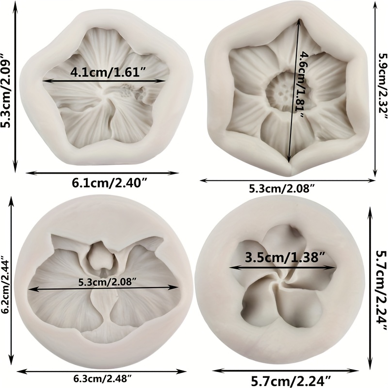 TEMU 4pcs Floral Series Silicone Molds, Orchid For Lotus Hibiscus Plumeria Diy Craft Resin Accessories For Clay Soap Mini Flower Home Decor Smooth