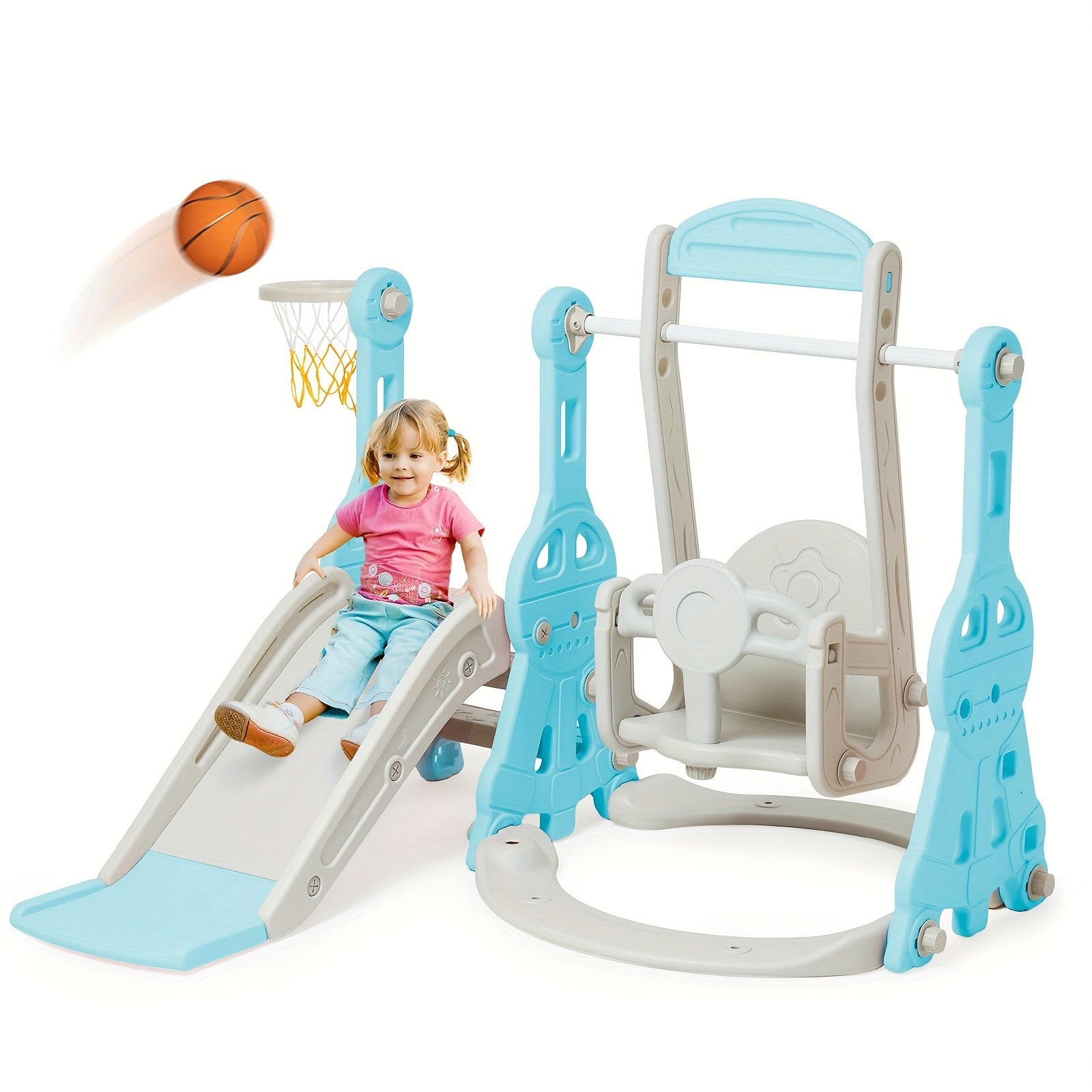 

Toddler Slide And Swing Set 4 In 1 Baby Slide Climber Playse With Swing Slide Climber And Basketball Kids Slide And Swing Set Indoor Outdoor Backyard Baby Playground Toys For Toddlers