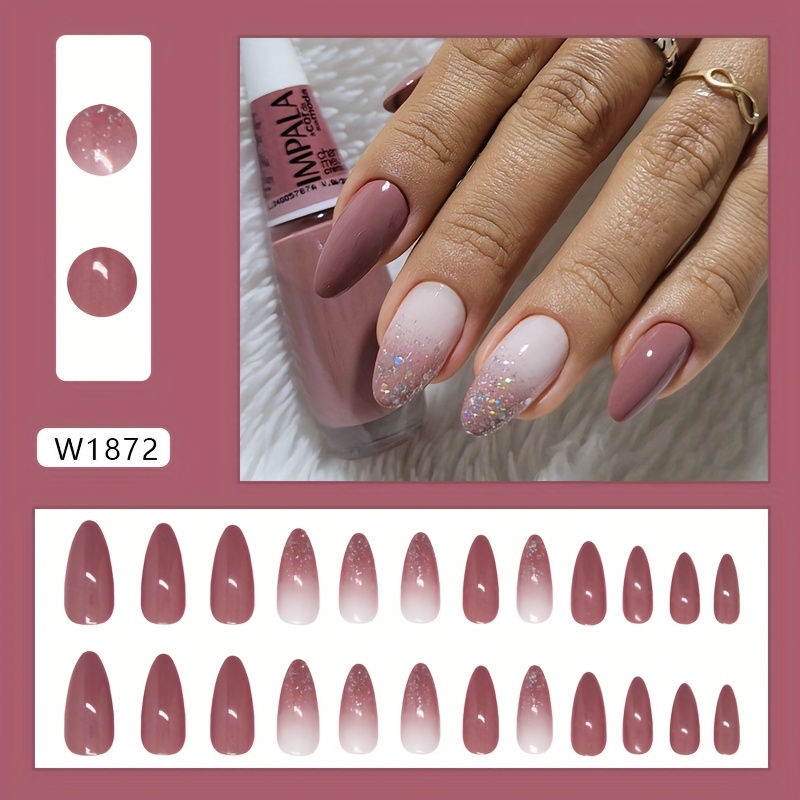 Image of Trade Purple Fine Shimmer Gradient Gentle Retro All-match Ins Western Style Almond Nail Tips [jelly Glue]