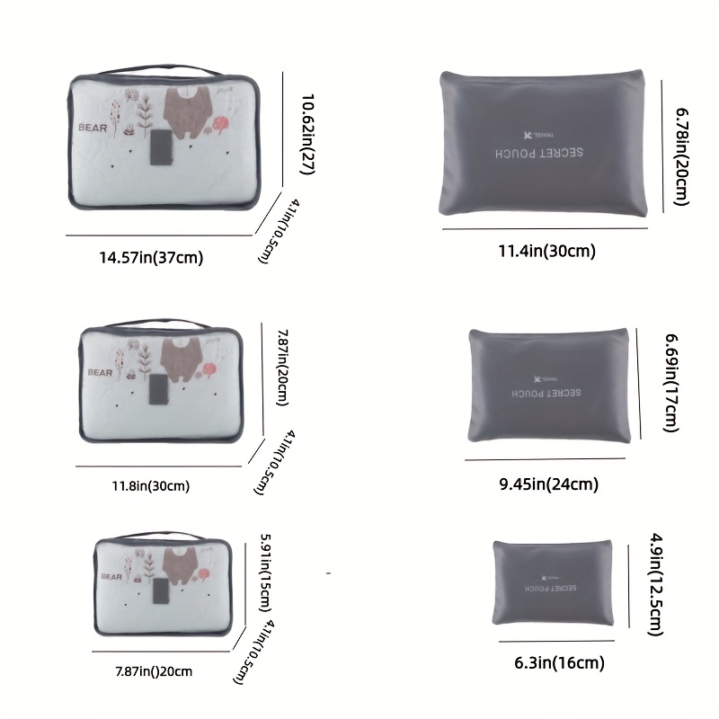 Set de 6 organizadores de equipaje: 3 cubos con asa y 3 bolsas planas con bolsillo secreto, foto 4