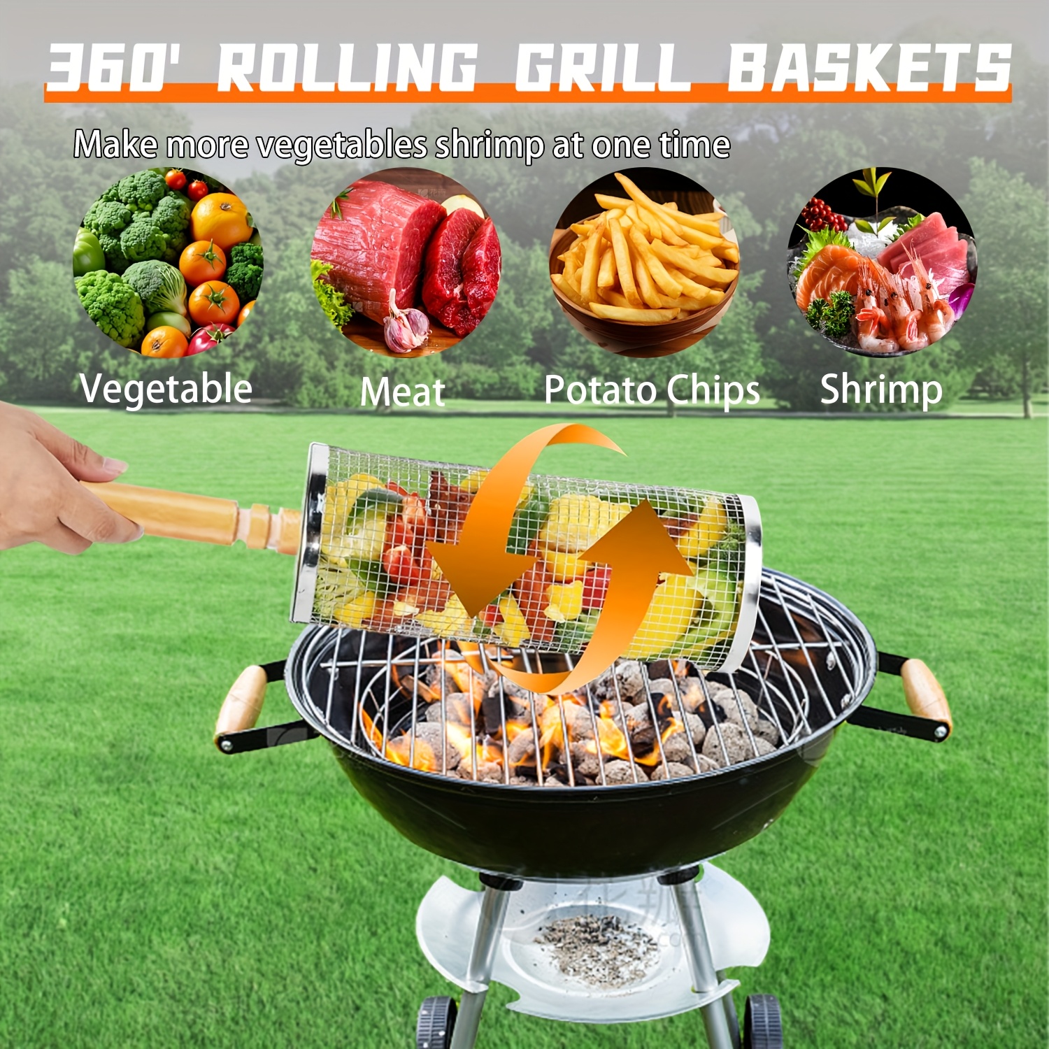 sets stainless steel bbq grill baskets removable wooden Temu