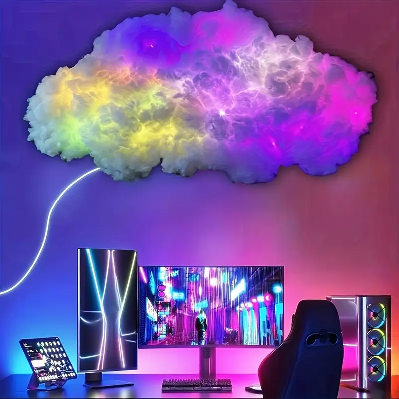 3d thunder cloud led light with music sync rgb multicolor changing strip lights usb powered wireless remote app degree wall ceiling mount for indoor bedroom gaming room party christmas and holiday decorations Product details 5