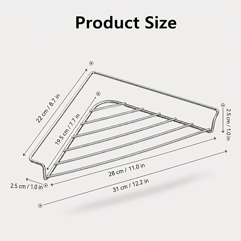TEMU 1pc 304 Stainless Steel Sink Corner Rack, Drain Rack Above The Triangular Sink, Used To Hold Sponges, Rags, Cups And Small Bowls, No Drilling
