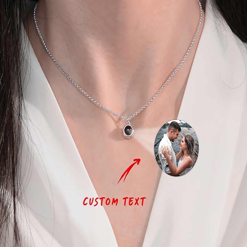 

1pc Elegant Stainless Steel Custom Photo Projection Necklace, Personalized Pendant With Hidden Image, Cute Memorial Jewelry For Daily & Gift , Valentine's Day Suitable