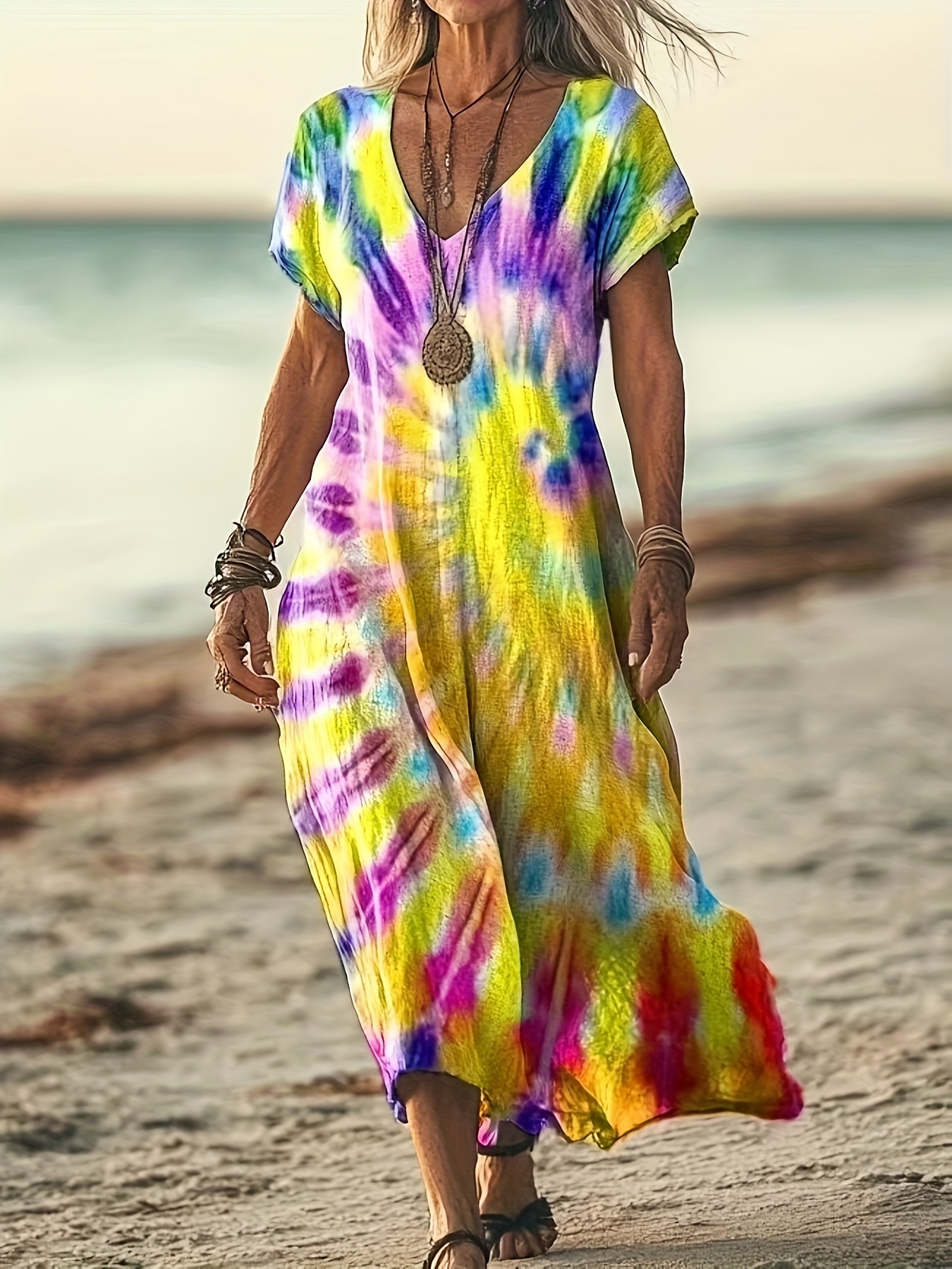 women's tie dye maxi dress