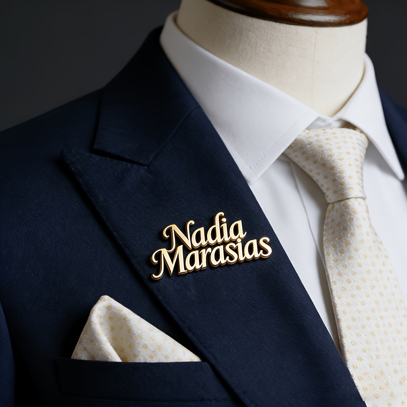 TEMU [customized] Personalized Letter Name Brooch, Customized 304 Stainless Steel Upper And Lower Layer Name Brooch, Men's High-end Minimalist Name