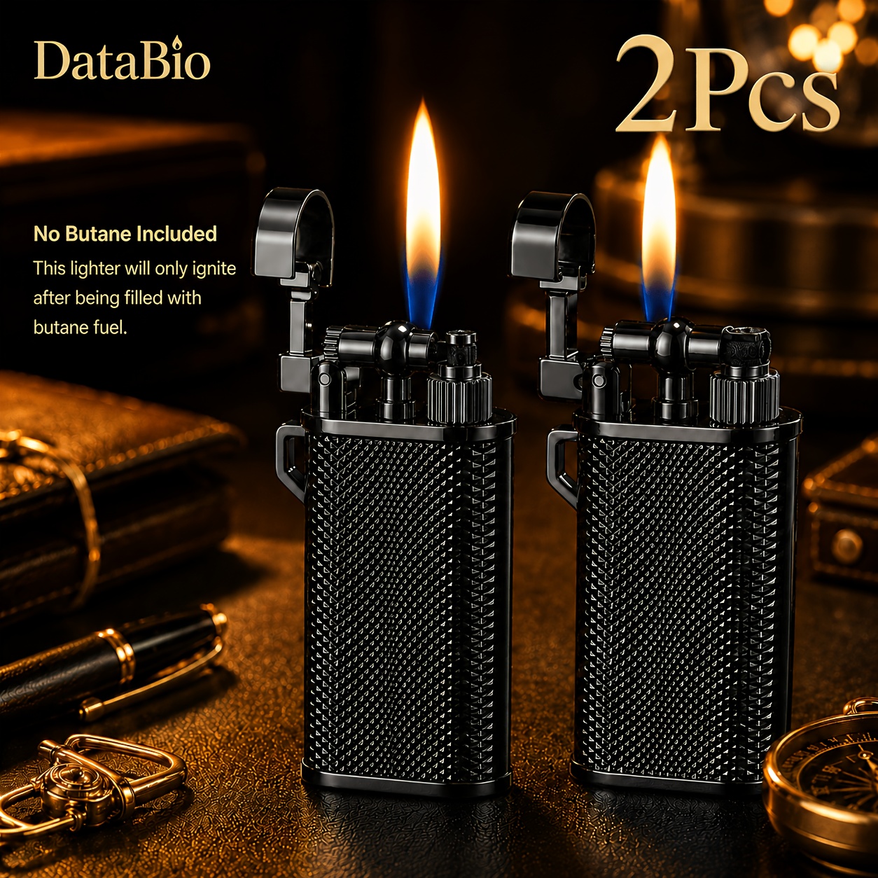 TEMU (Lot de 2 Briquets Butane), Rechargeable à Flamme Douce avec Flamme Réglable pour Bougies, BBQ, Camping, , Cheminée, Utilisation Intérieure et