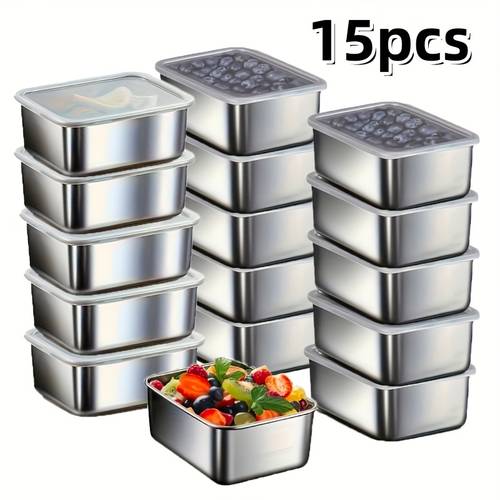 15 stück edelstahl lebensmittelaufbewahrungsbehälter mit deckeln, wiederverwendbar, frische im kühlschrank erhalten, leicht zu reinigen, stapelbare küchenorganizer für kühlschrank, gefrierschrank & vorratsschrank, ideal für mahlzeitenvorbereitung outdoor-picknicks, lebensmittelverteilung