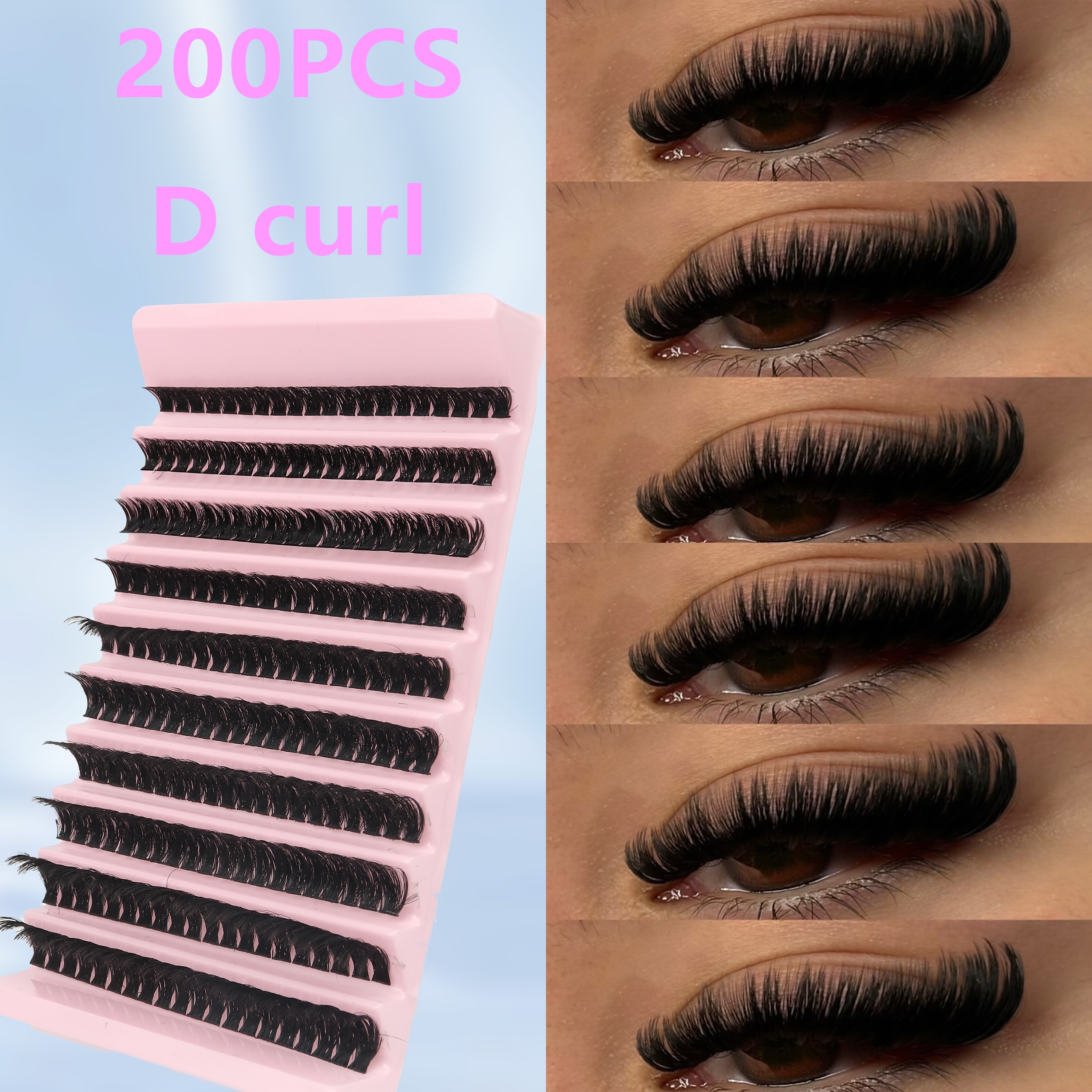 

Boîte de 200 Grappes de Cils Luxe Ressemblant à de la - D Curl, Naturel et Volumineux, Cils Ultra-Fins de 10-16mm, Installation DIY Facile pour Débutants, Réutilisable