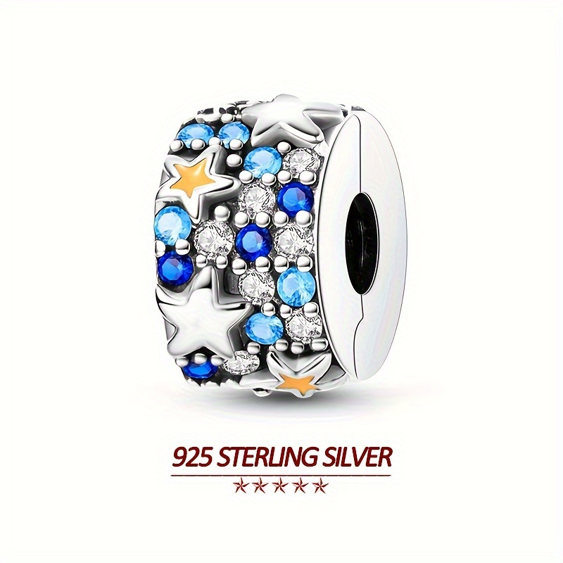 

Original 925 Sterling Silver High Quality Women Fixed Clips Charms Beads Fits Original Brand Bracelet Colorful Star Zircon Clip Charms Women Party Jewelry Gifts