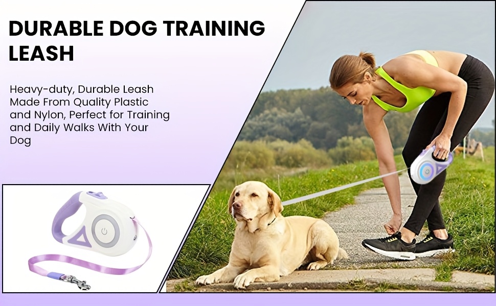 16ft 5m Retractable Dog Leash with LED Flash Light - 6 Color Streamer Conversion, Durable ABS Material, Battery-Powered for Nighttime Walks, Purple&Orange Options, Outdoor Pet Accessory | Sleek Pet Leash | Ergonomic Design, Leash for Dogs