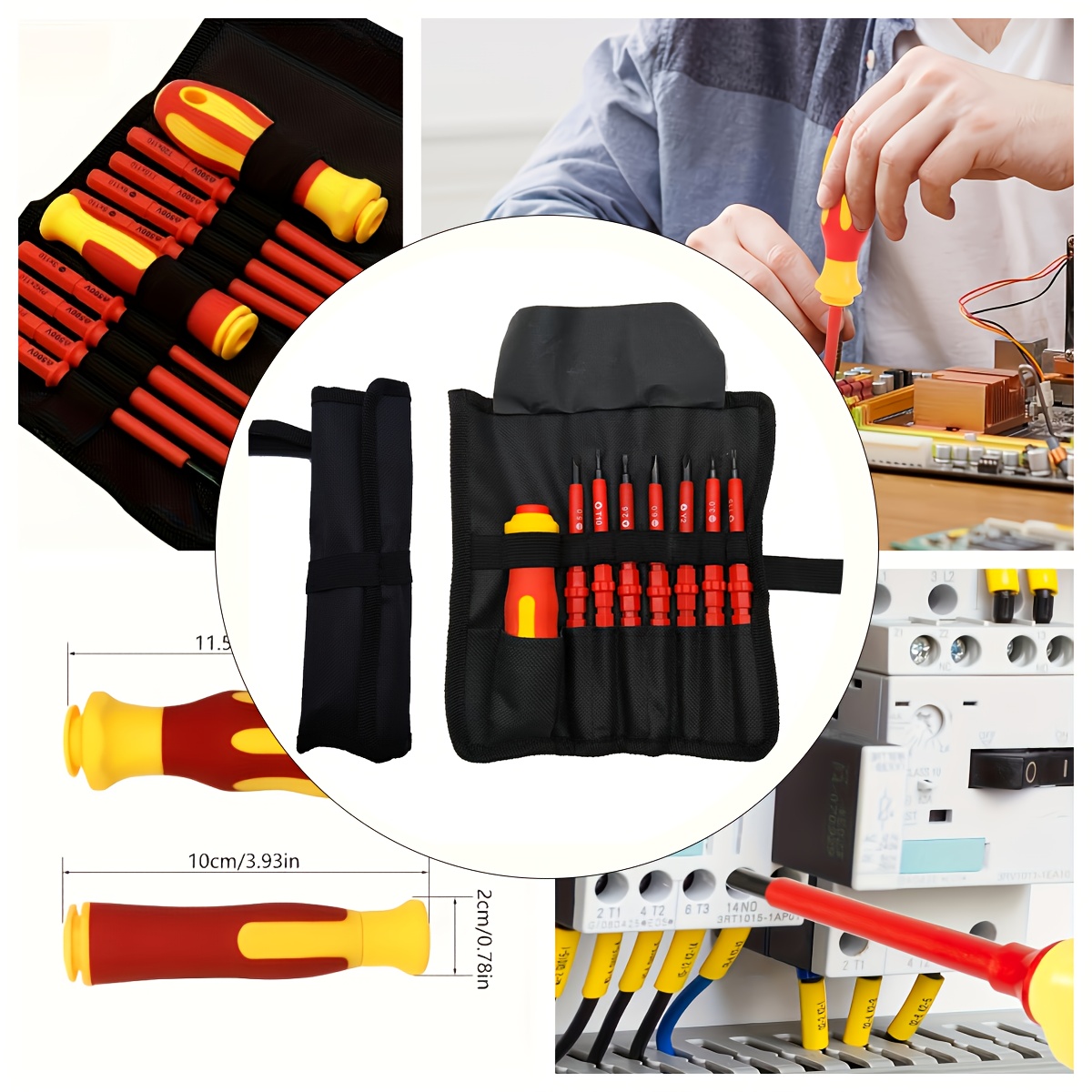 TEMU Kit de tournevis 8 en 1 en acier rouge, têtes plates et cruciformes magnétiques, kit d'outils manuels robustes pour réparation domestique et