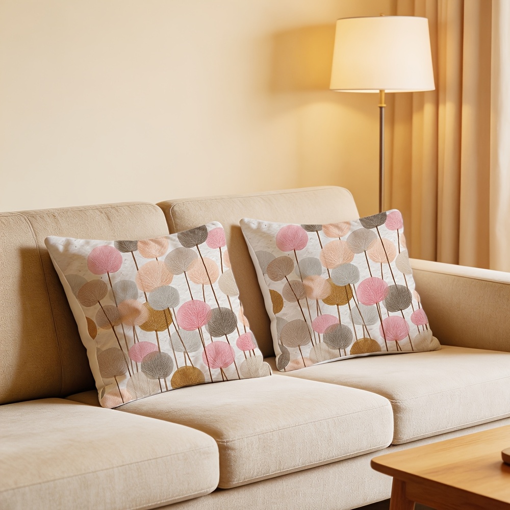 TEMU Juego de 2 fundas de cojín estampadas 2D, estilo moderno con floral, rosa, y beige, fundas de cojín con temática festiva para cualquier estación
