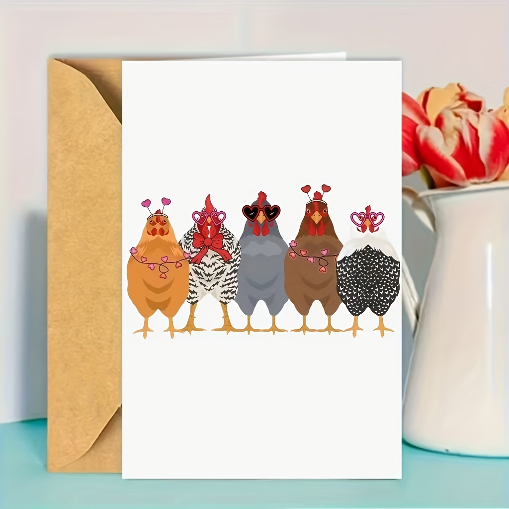 An Interesting Birthday Card Featuring A Love Chicken, A Happy Birthday Card For Her, An Anniversary Card, A Birthday Card With An Envelope, And A Father's Day Card