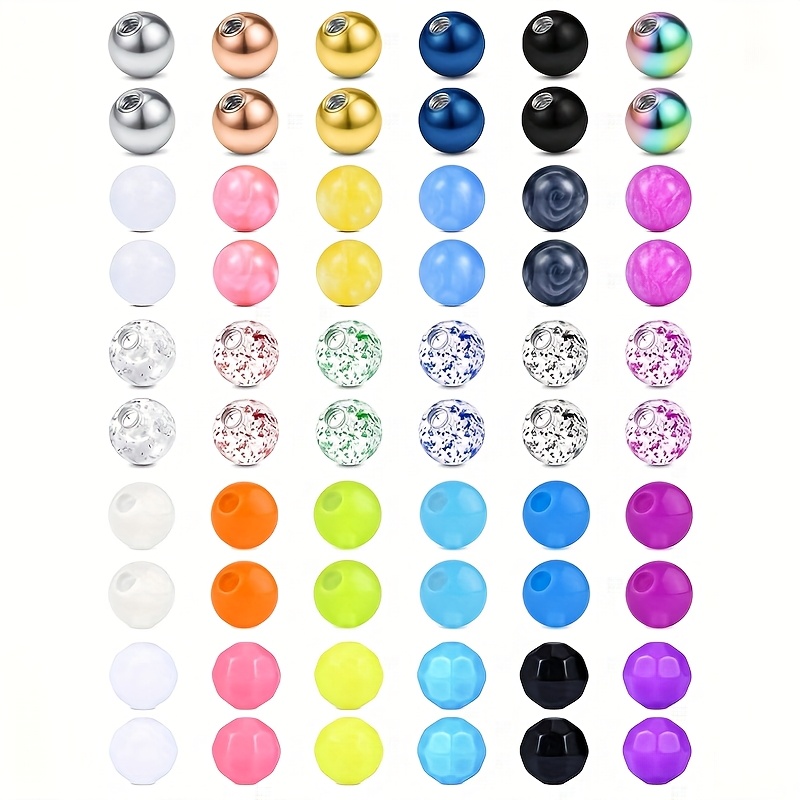 60pcs 14g 5mm/8mm Colorful Screw Balls, Piercing Replacement Balls, Stainless Steel, Screw Balls Piercing Barbell For Ear Lip Nose Septum Tongue Belly Piercing