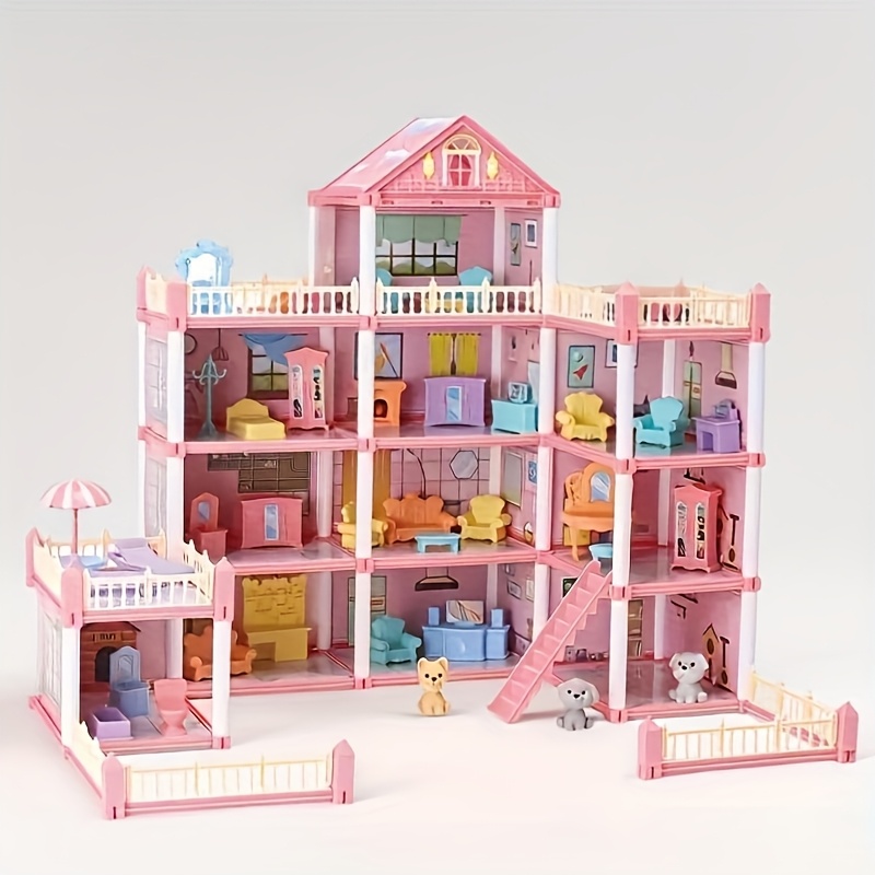Princess Doll Castle House Gift for Girls, 4-Story Pink Mansion with Furniture And Dolls, Ideal Birthday Christmas Holiday Present for 3 4 5 6 7+ Year Old Girls