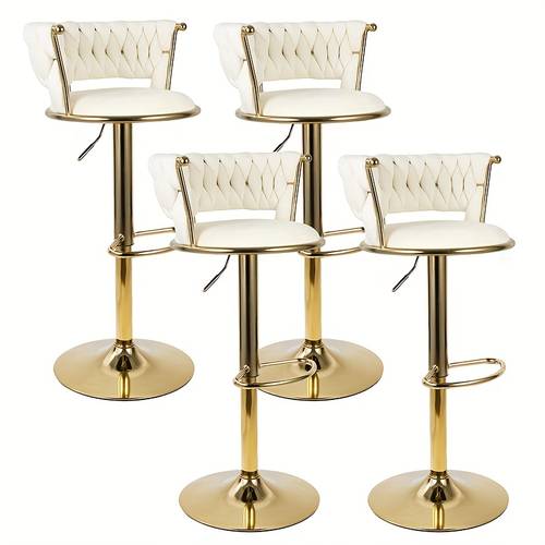 luxury woven velvet swivel bar stools set of 2 4 6 adjustable height and spin golden metal legs high backrest counter stools for kitchen island dining room cafe for christmas festival new years gift easy assembly