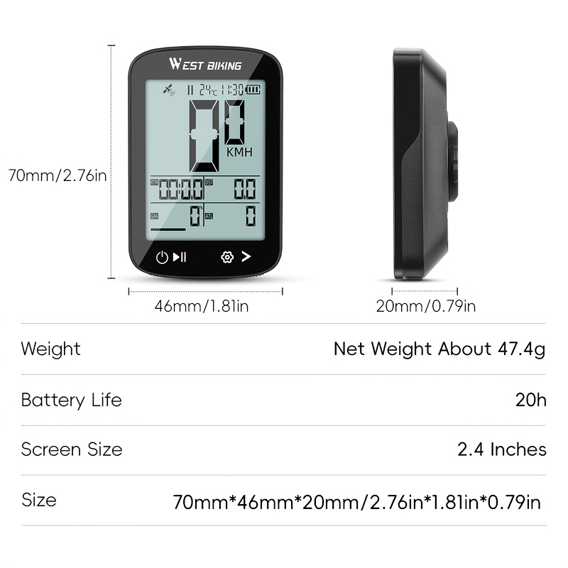 1pc   bike computer gps with wireless  , 6.1cm lcd cycling computer, usb rechargeable bicycle speedometer/odometer, real-time speed, distance, time tracking, compatible with smartphones/tablets for road/bike - mounts with brake lever clamp, compatible with cycling apps, outdoor cycling gear, userfriendly interface,   display,    ,   Product details 5