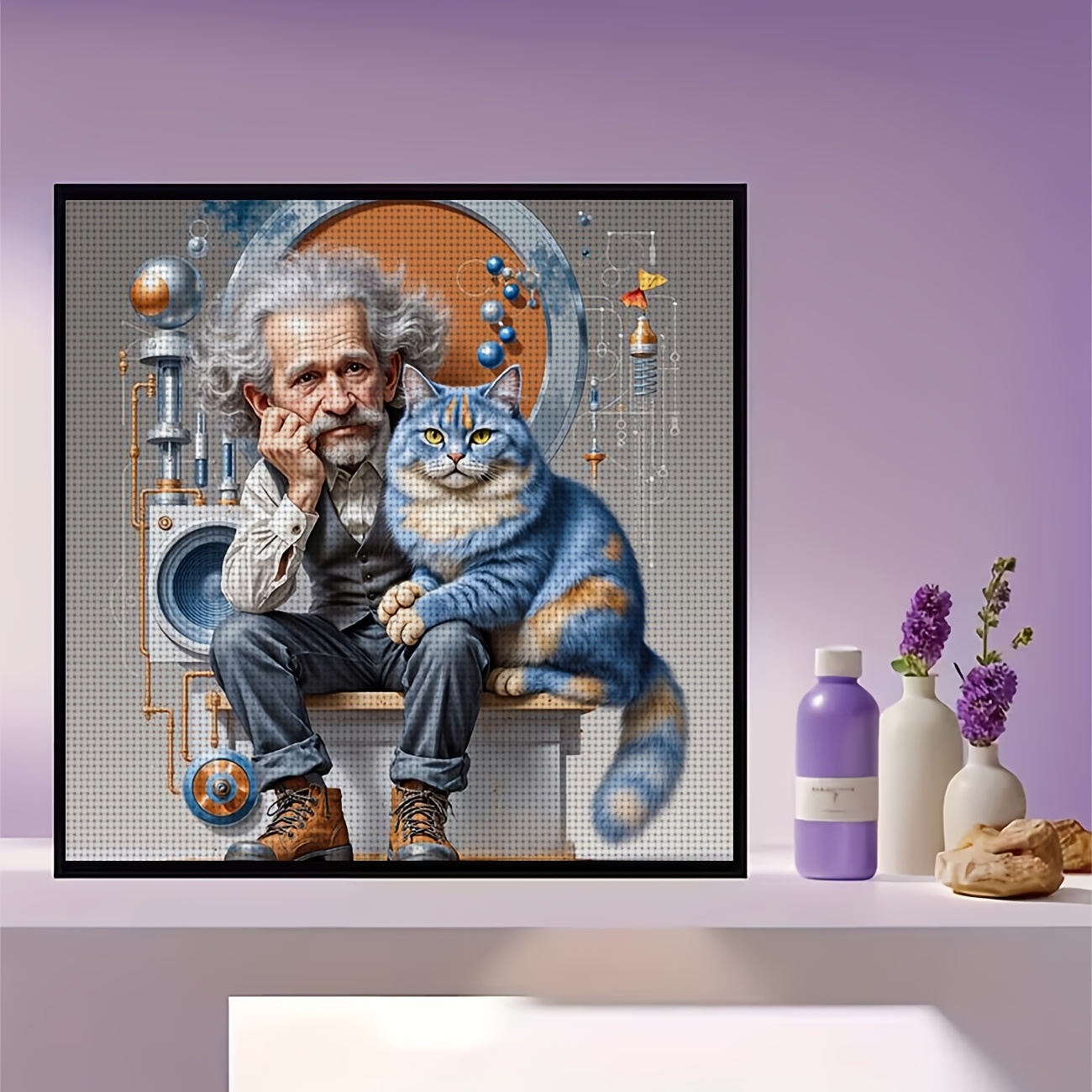 Cross Stitch Kit "Old and Blue Cat" Pattern for Beginners