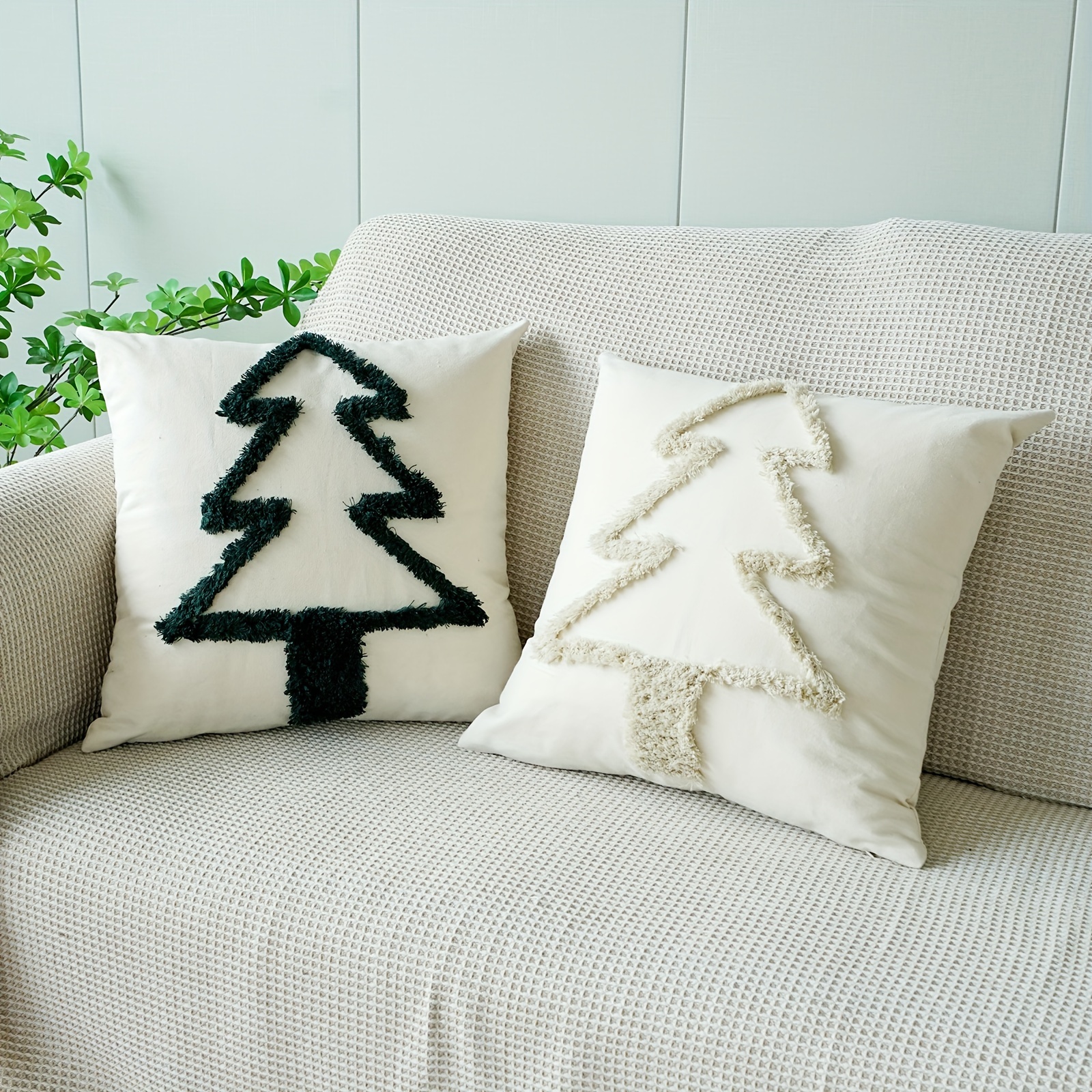 

Rustic Christmas Tree Throw Pillow Cover, Decorative Cushion Case, Contemporary Style, Machine Washable, Zipper Closure, Polyester Fabric, For Living Room Decor