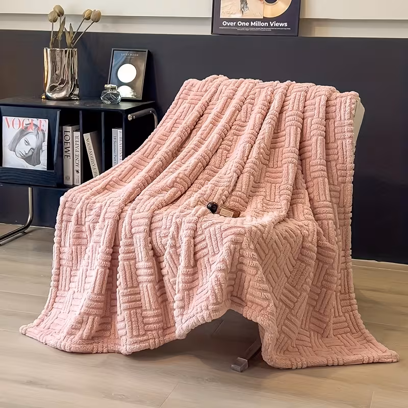 1 luxurious milk velvet jacquard blanket with geometric pattern soft warm beige friendly suitable for use in autumn and winter suitable for bedrooms and guest rooms sofa the perfect christmas gift sofa throw blanket bedroom Product details 1