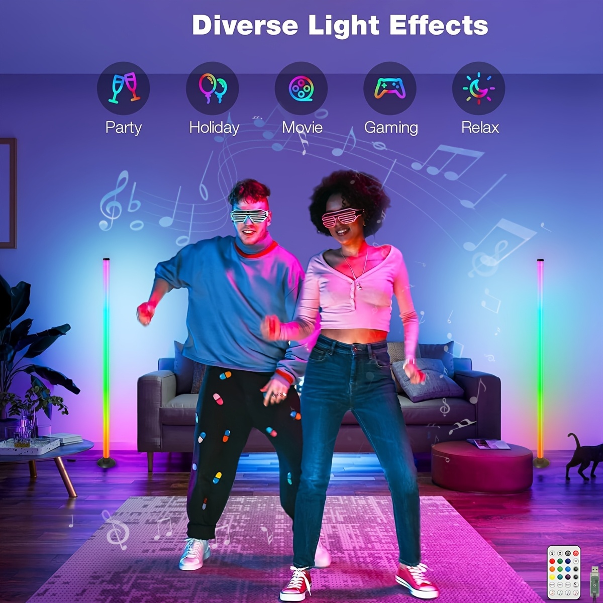 1pc Smart LED Floor Lamp, RGB Music Atmosphere Light with Remote Control (battery Not Included), USB Power Supply, Color Changing Dimming, with Timing Function, RGB Night Light, Suitable for Banquet Halls, Game Rooms, Family Gatherings, Festivals