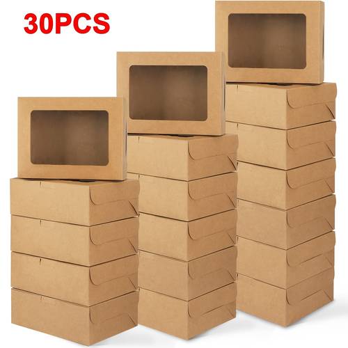 30개 투명 창문 박스 - 크리스마스, 생일, 결혼식, 기업 행사용 대형 파티 선물 상자 - 도넛, 컵케이크, 페이스트리, 초콜릿을 위한 견고한 종이 구조 - 우아한 디저트 포장 선물 상자, 이벤트 기념품, 축제 디자인, 안전한 밀착, 제과 용기