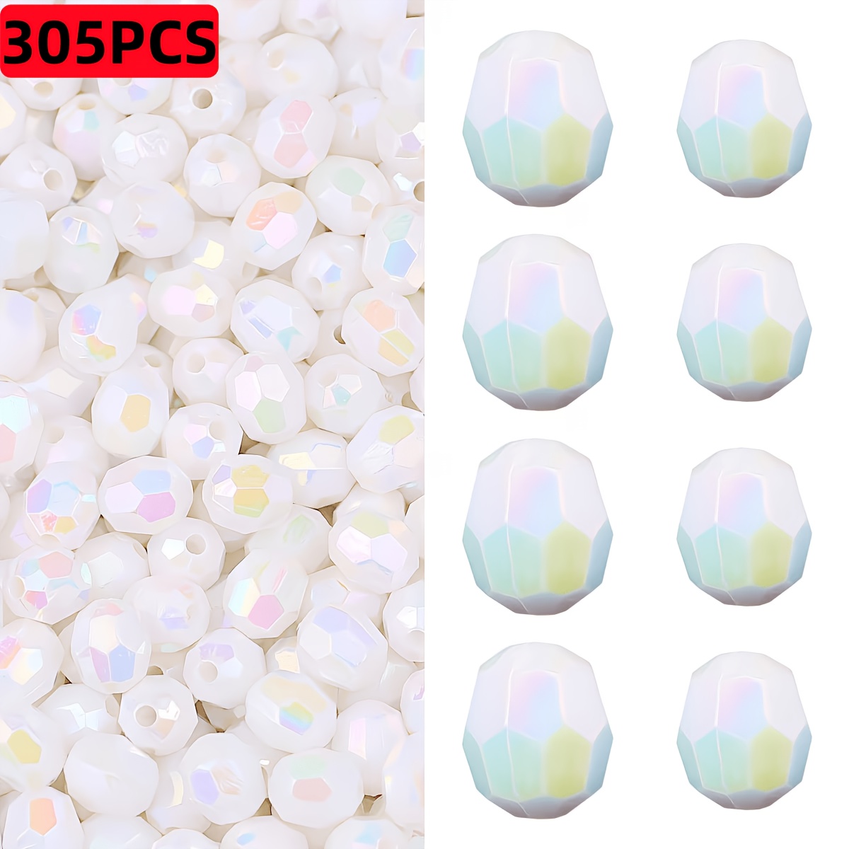 TEMU 305pz Perline Acriliche Iridescenti Opache Bianche da 8Mm, Forniture per di Gioielli, Perline Distanziatrici per Braccialetti, Collane e ,