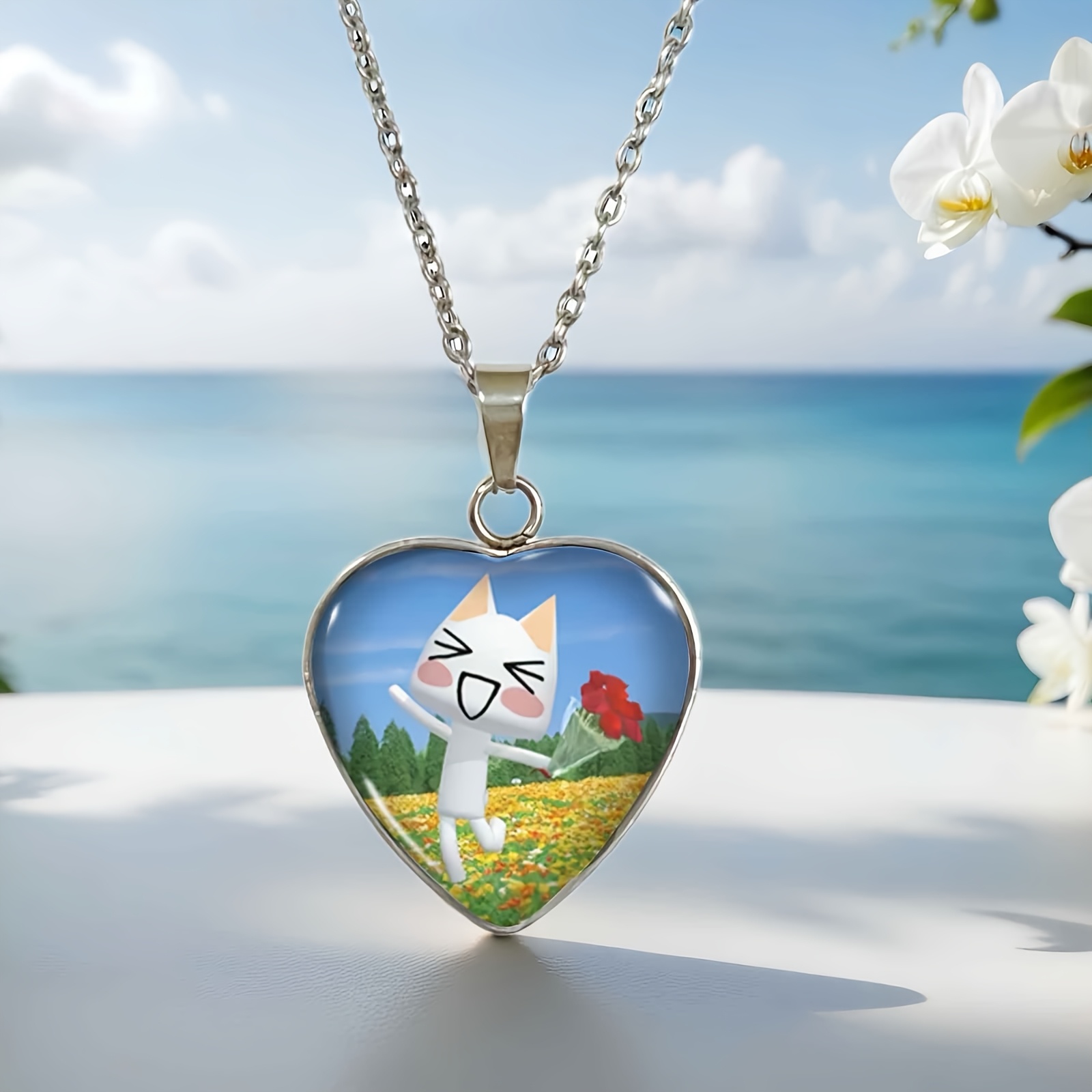 Heart-Shaped Cat Jumping Necklace, Everyday Wear