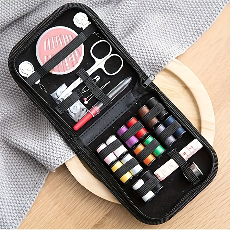 

1pc Sewing Kit - Black, No Print, Portable With Thread, Needle, Scissors, Tape Measure, Sleeve For Beginners, , Adults, Grandma, Mom, Friends