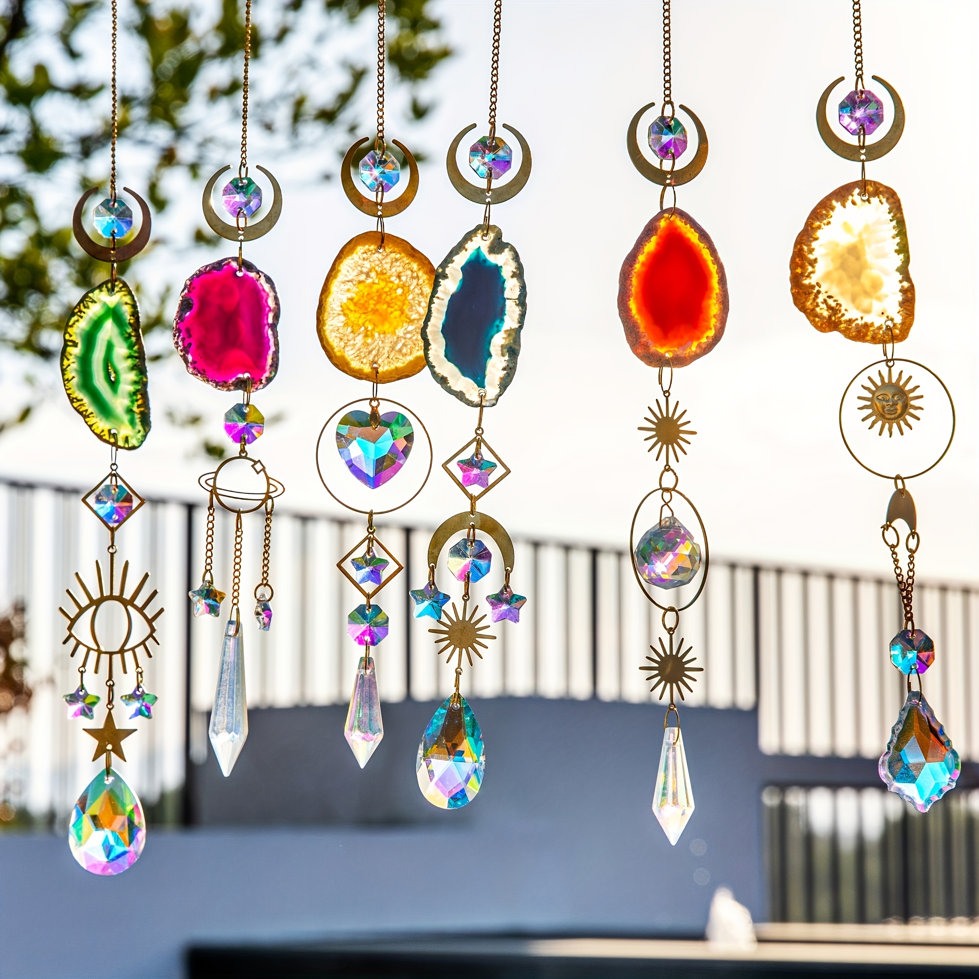 Image of 6pcs Crystal Suncatcher Sun Catchers Indoor Window Hanging Sun Catchers With Crystals Light Catcher With Prisms And Agate Slices For Indoor Outdoor Home Garden Wedding Decor